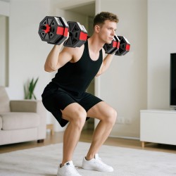 Hantelset 6-in-1 säädettävä käsipaino- ja levytankosetti 20 kg kotitreeniin, punainen
