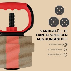 Hantelset 6-in-1 säädettävä käsipaino- ja levytankosetti 20 kg kotitreeniin, punainen