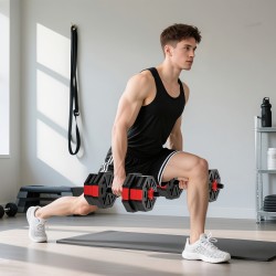 Hantelset 6-in-1 säädettävä käsipaino- ja levytankosetti 20 kg kotitreeniin, punainen