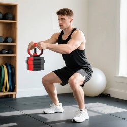 Hantelset 6-in-1 säädettävä käsipaino- ja levytankosetti 20 kg kotitreeniin, punainen