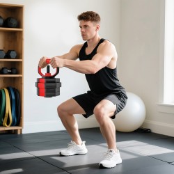 6-in-1 käsipainosetti kotitreeniin, säädettävä 15 kg lyhyt- ja pitkäpaino, kahvakuula, punainen