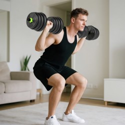 Säädettävä 30 kg 3-in-1 käsipaino- ja levytankosetti kotitreeniin, muovi/hiekka, vihreä