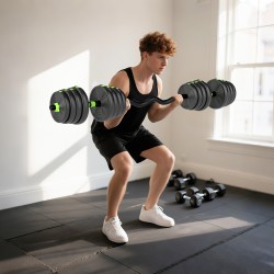 Säädettävä 30 kg 3-in-1 käsipaino- ja levytankosetti kotitreeniin, muovi/hiekka, vihreä