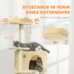 Raapimapuu kissoille 160 cm, useita tasoja ja riippumatto, sisalrungot, 48 x 48 cm, beige