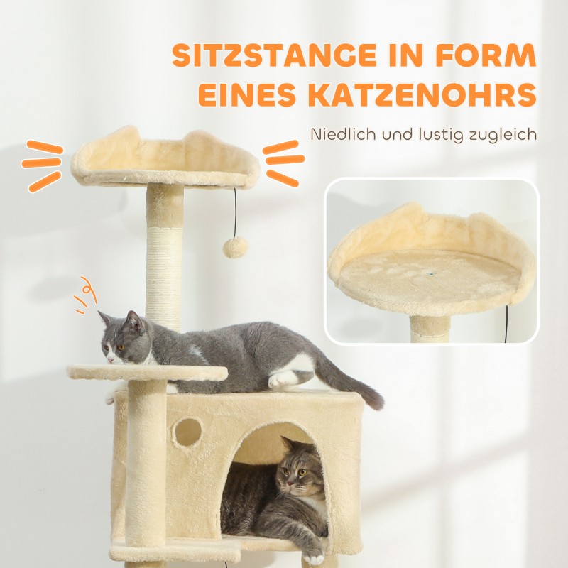 Raapimapuu kissoille 160 cm, useita tasoja ja riippumatto, sisalrungot, 48 x 48 cm, beige