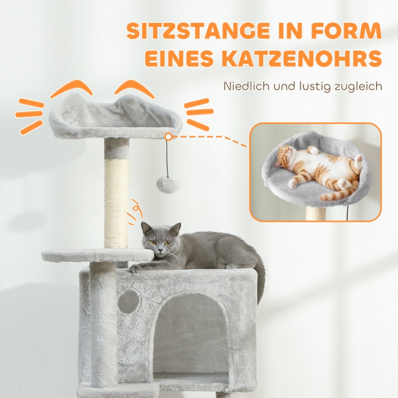 Kissan raapimis- ja kiipeilypuu 160 cm, sisalpylväät, monitasoinen, vaaleanharmaa/kerma