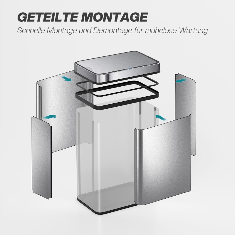 Automaattinen roskakori liikesensorilla, ruostumaton teräs, 50 L, hopea