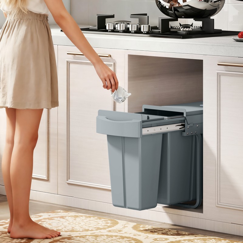 Ulosvedettävä kaappiin asennettava jäteastia 30 l (20+10 l), 2 sisäastiaa, metalli/muovi, harmaa