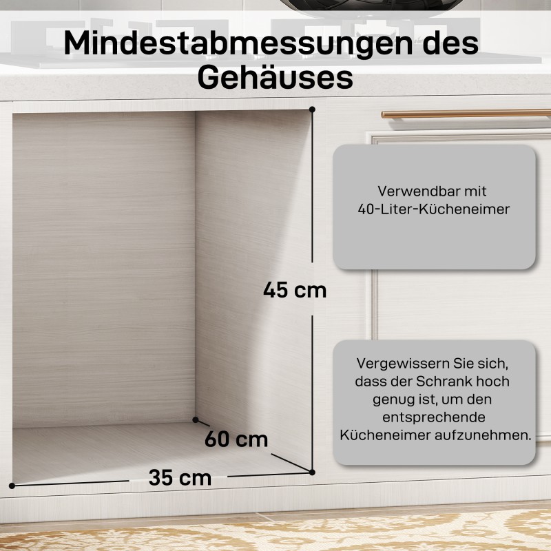 Ulosvedettävä kaappiin asennettava jätevaunu 2 x 20 L, muovi ja metalli, harmaa
