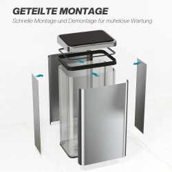 Sensoriroskakori keittiöön 50 l ruostumatonta terästä, automaattinen soft close -kansi, hopea/musta