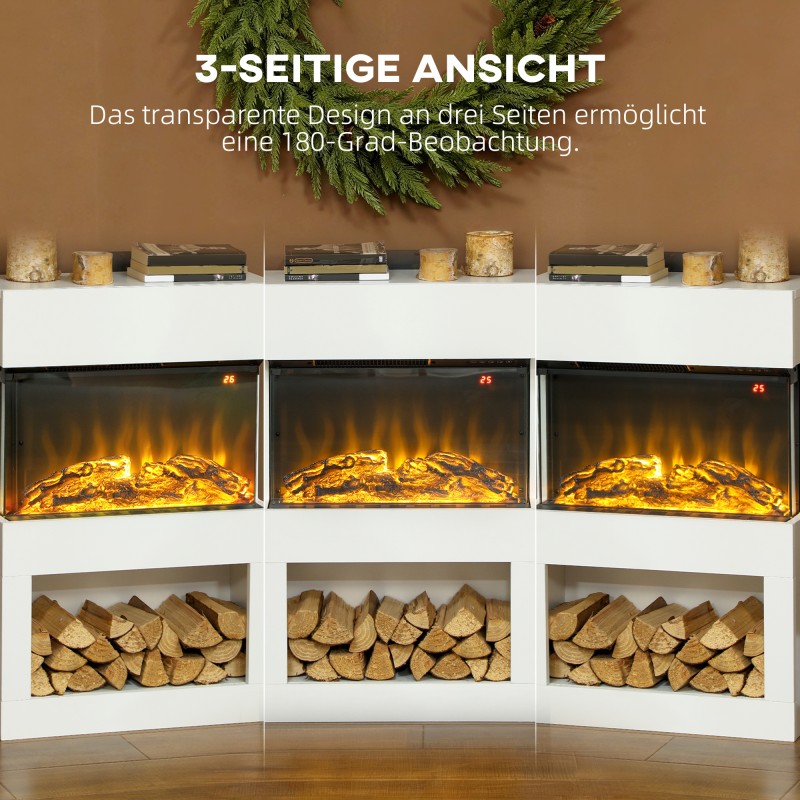 Sähkötakka 1000/2000 W termostaatilla, 6 liekkiväriä, ajastin ja kaukosäädin, valkoinen