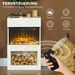 Sähkötakka 1000/2000 W termostaatilla, 6 liekkiväriä, ajastin ja kaukosäädin, valkoinen