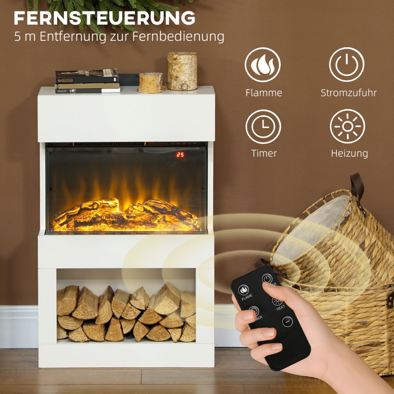 Sähkötakka 1000/2000 W termostaatilla, 6 liekkiväriä, ajastin ja kaukosäädin, valkoinen