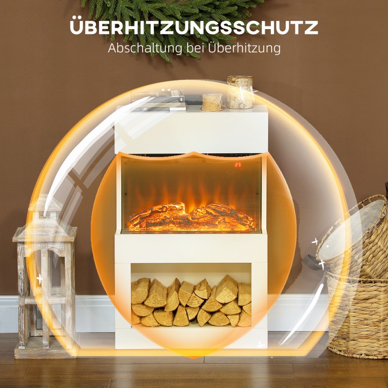 Sähkötakka 1000/2000 W termostaatilla, 6 liekkiväriä, ajastin ja kaukosäädin, valkoinen