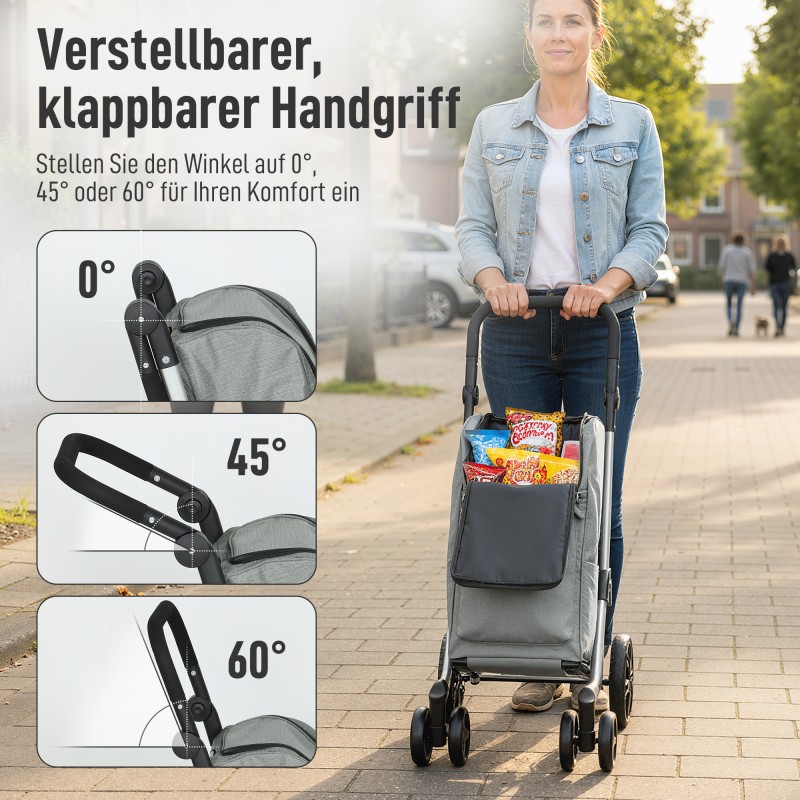 Ostoskärry 3-in-1, 46 l, kylmäosasto, alumiinirunko, taitettava, harmaa