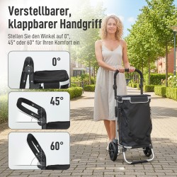 Ostoskärry 3-in-1, kokoontaitettava, kylmäosastolla, 40 l, max 25 kg, musta-hopea