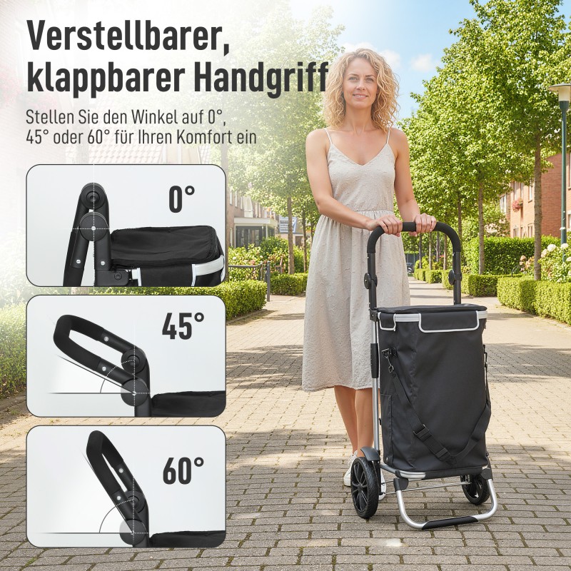 Ostoskärry 3-in-1, kokoontaitettava, kylmäosastolla, 40 l, max 25 kg, musta-hopea