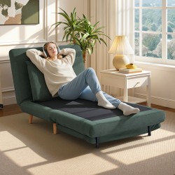 3-in-1 vuodesohvatuoli, säädettävä selkänoja, pyökkijalat, 191x95 cm, tummanvihreä