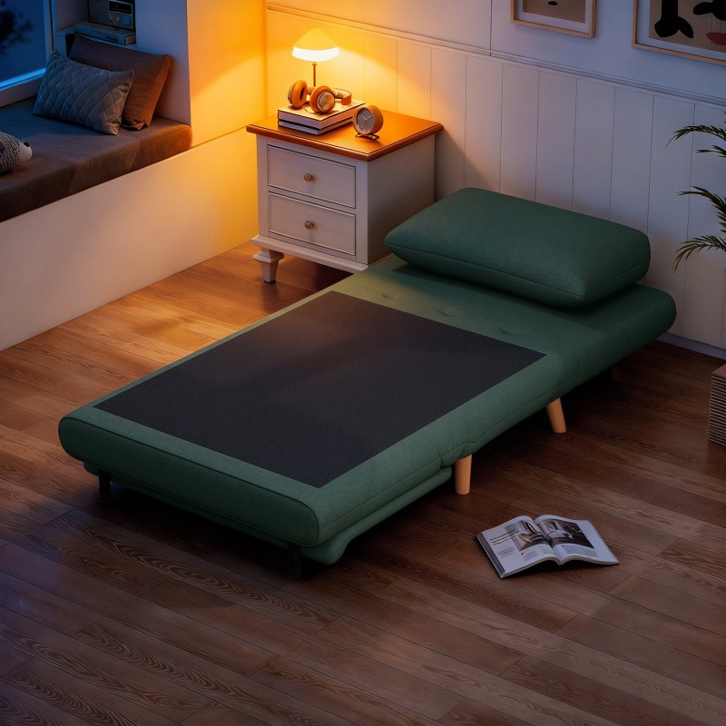 3-in-1 vuodesohvatuoli, säädettävä selkänoja, pyökkijalat, 191x95 cm, tummanvihreä