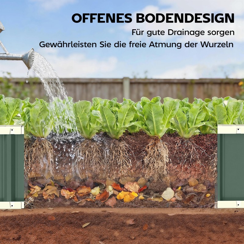 Teräksinen viljelylaatikko ulkokäyttöön 136 x 52 x 31 cm vaaleanvihreä