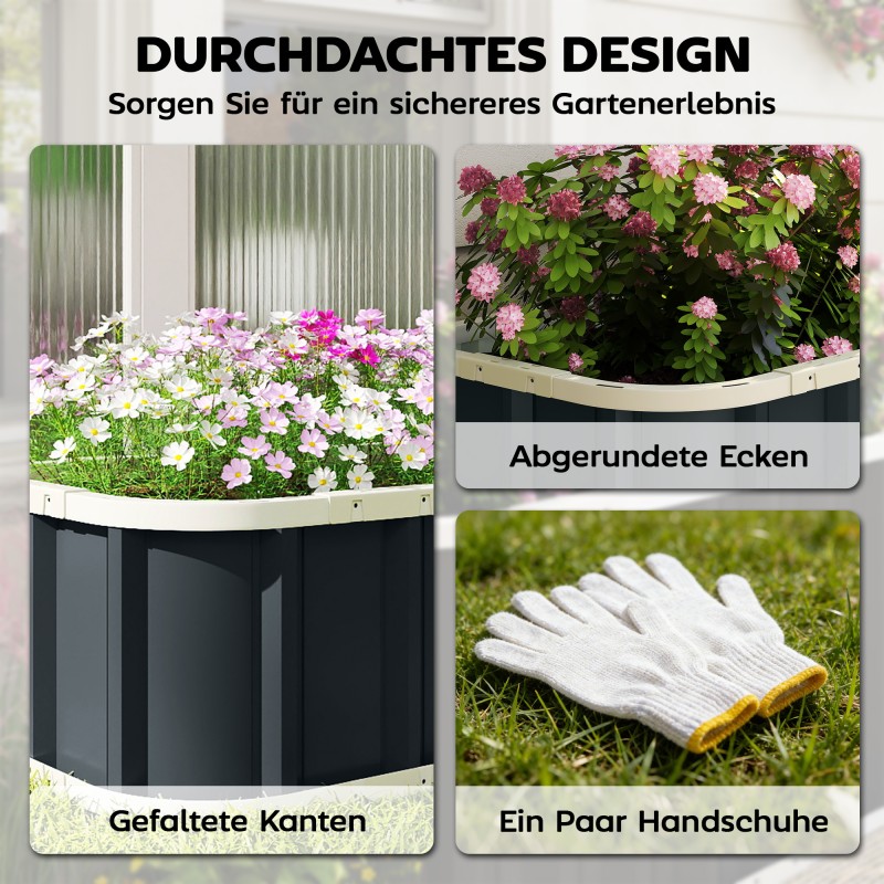 Metallinen viljelylaatikko / parvekeviljelylaatikko, sinkitty teräs, 136 x 52 x 31 cm, tummanharmaa