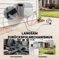 Seinään kiinnitettävä automaattinen letkukela 20 m puutarhaletkulla, 180° kääntyvä, harmaa