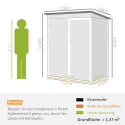 Metallinen pihavarasto 1,37 m² galvanoitu teräs liukuovi tummanharmaa