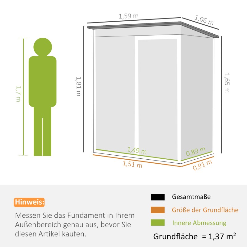 Metallinen pihavarasto 1,37 m² galvanoitu teräs liukuovi tummanharmaa