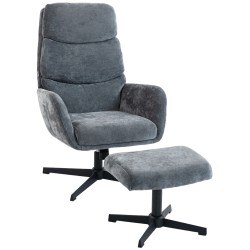 Lepotuoli ja jalkarahi olohuoneeseen korkea selkänoja metallijalka kangasverhoilu harmaa