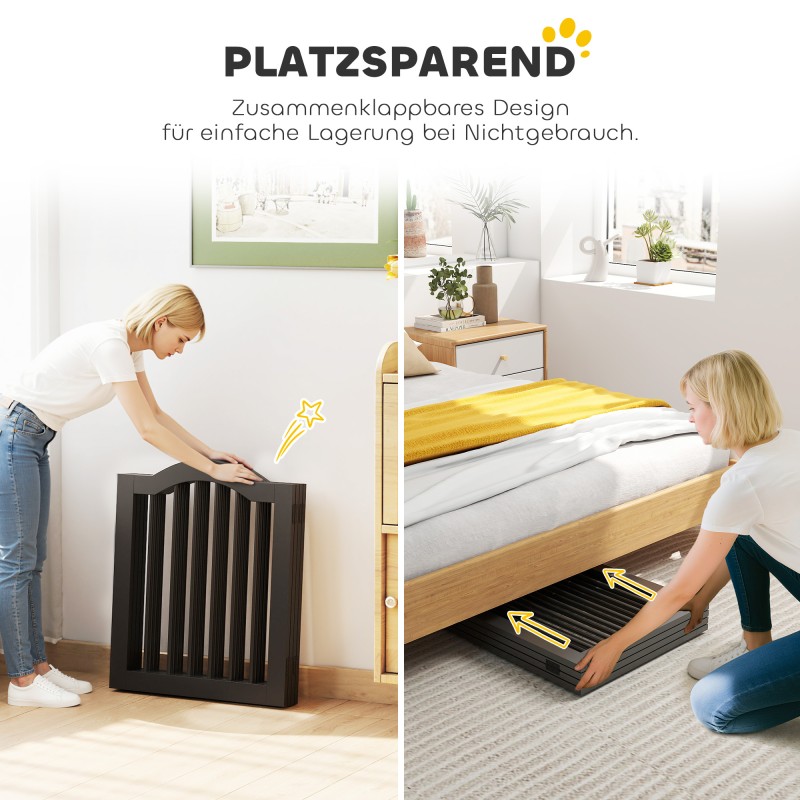 Koira-aita pienille koirille, vapaasti seisova, 4 paneelia, puu/MDF, 208 x 29,5 x 61 cm, musta