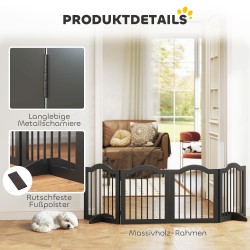 Koira-aita pienille koirille, vapaasti seisova, 4 paneelia, puu/MDF, 208 x 29,5 x 61 cm, musta