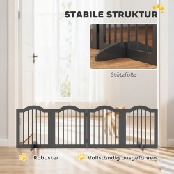 Koira-aita pienille koirille, vapaasti seisova, 4 paneelia, puu/MDF, 208 x 29,5 x 61 cm, musta