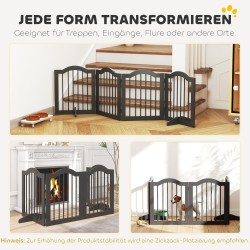 Koira-aita pienille koirille, vapaasti seisova, 4 paneelia, puu/MDF, 208 x 29,5 x 61 cm, musta