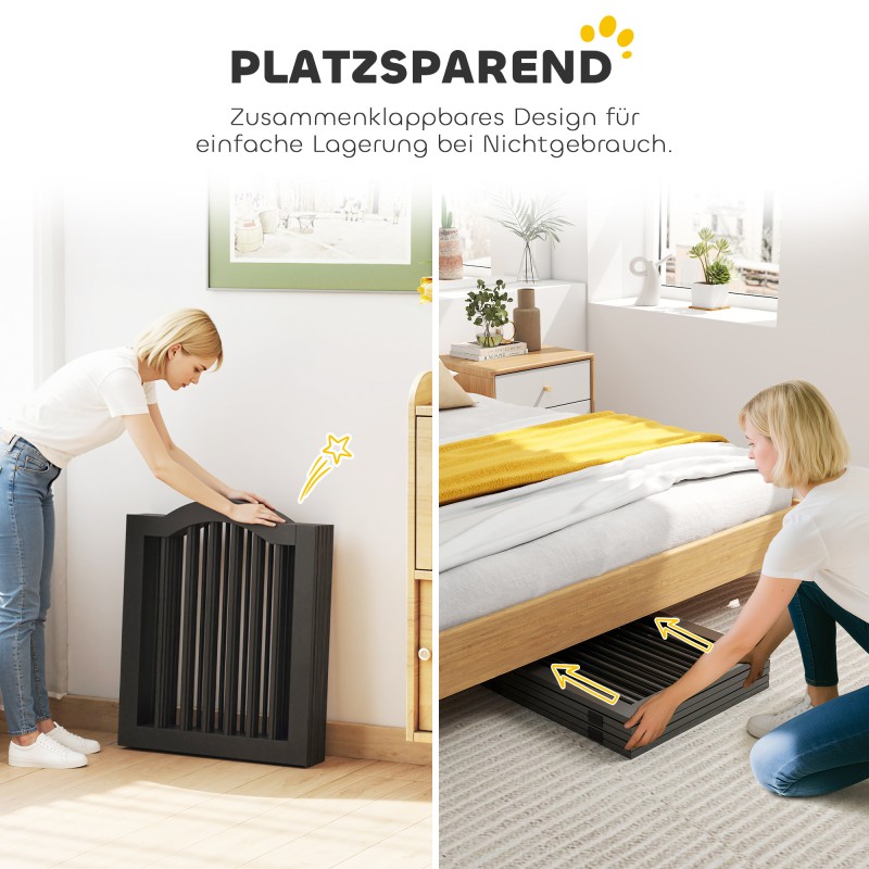 Koiraportti pienille koirille, vapaa seisova puinen taitettava 5-paneelinen, 261,5 x 29,5 x 61 cm, musta