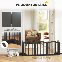 Koiraportti pienille koirille, vapaa seisova puinen taitettava 5-paneelinen, 261,5 x 29,5 x 61 cm, musta