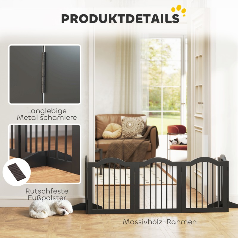 Koiraportti pienille koirille, vapaa seisova puinen taitettava 5-paneelinen, 261,5 x 29,5 x 61 cm, musta