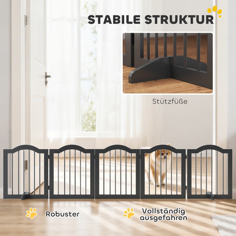 Koiraportti pienille koirille, vapaa seisova puinen taitettava 5-paneelinen, 261,5 x 29,5 x 61 cm, musta