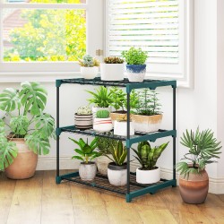 Kukkateline 3-tasoinen teräksinen kasviteline sisä- ja ulkokäyttöön 72 cm tummanvihreä