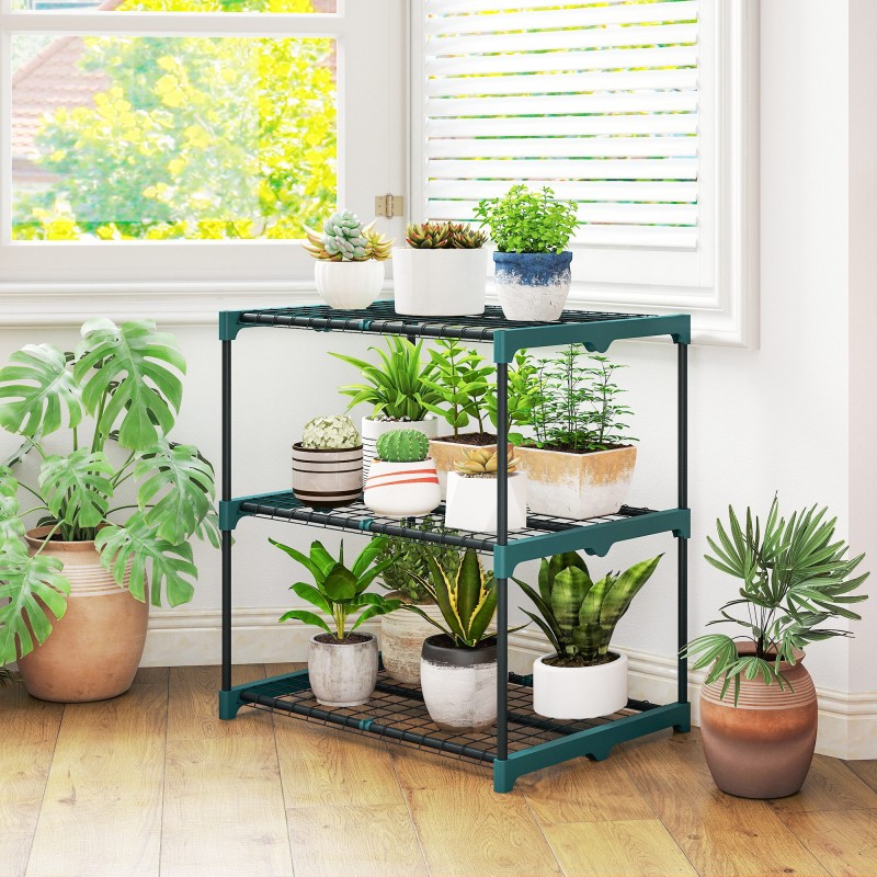 Kukkateline 3-tasoinen teräksinen kasviteline sisä- ja ulkokäyttöön 72 cm tummanvihreä