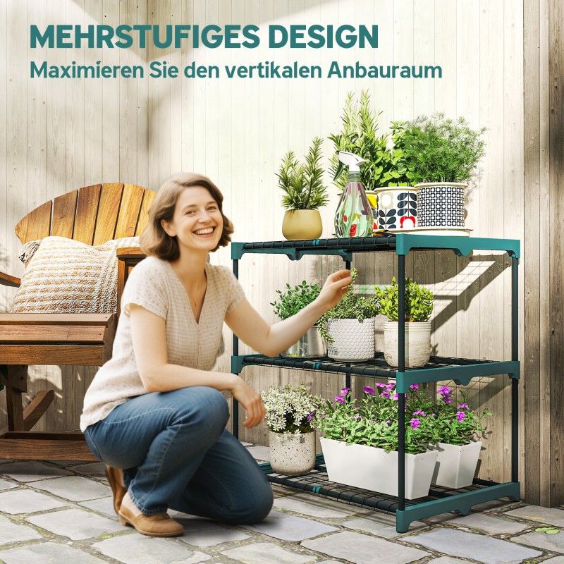 Kukkateline 3-tasoinen teräksinen kasviteline sisä- ja ulkokäyttöön 72 cm tummanvihreä