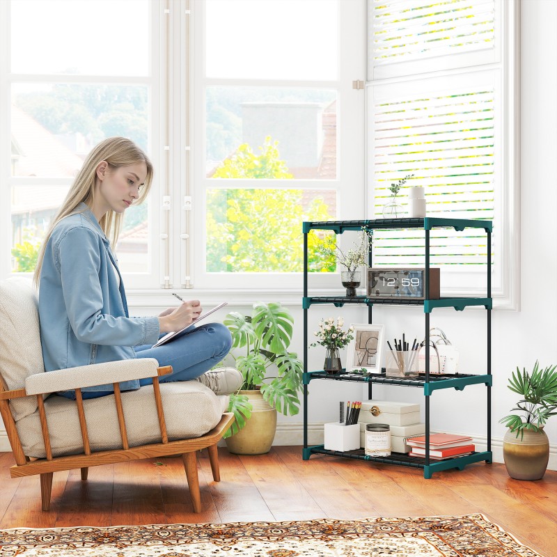 Kasviteline 4-tasoinen, teräs, 105 cm, sisä- ja ulkokäyttöön, tummanvihreä