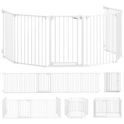 Lemmikkiaita turvaportti koirille 6 paneelia ja ovi metalli ja muovi 75 cm valkoinen