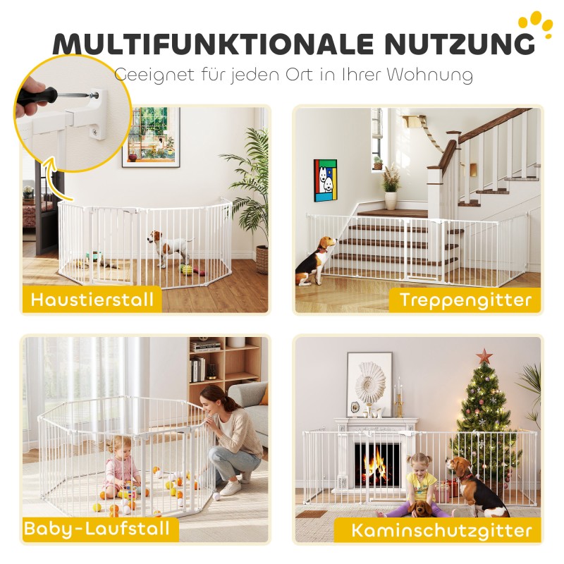 Lemmikkiaita / turvaportti koirille, 6 paneelia ja ovi, metalli ja muovi, 75 cm, valkoinen