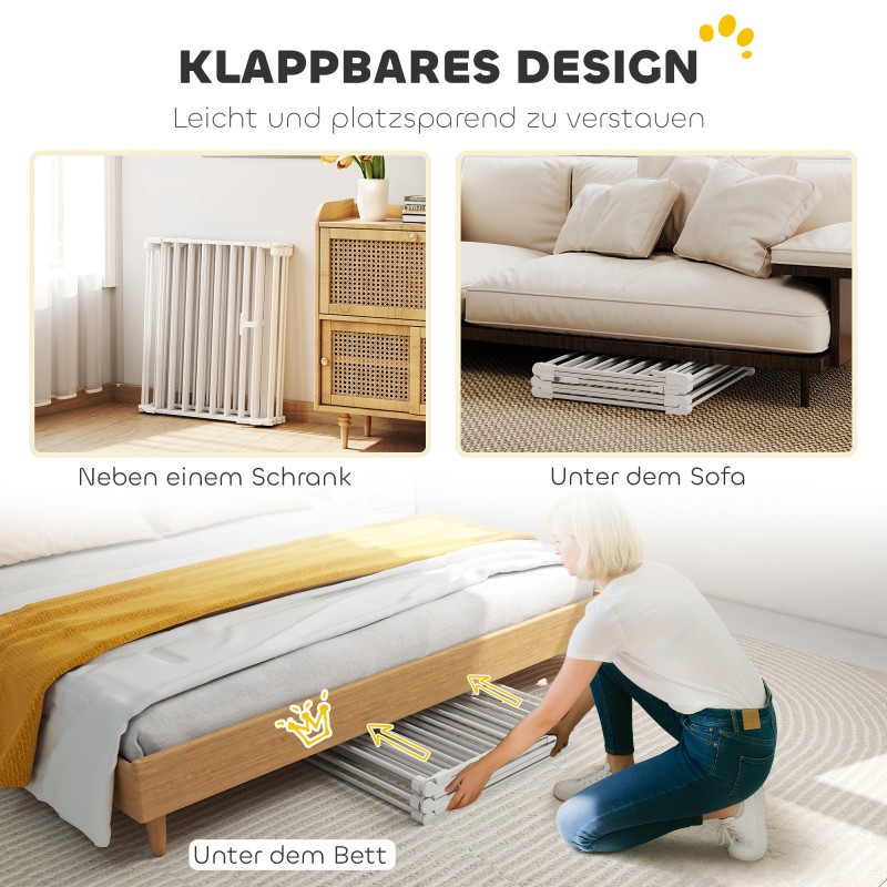 Lemmikkiaita / turvaportti koirille, 6 paneelia ja ovi, metalli ja muovi, 75 cm, valkoinen