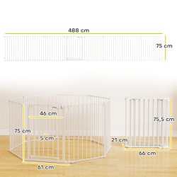 Lemmikkiportti koirille, 8-paneelinen taittuva turvaportti, teräs ja muovi, 75 cm, valkoinen