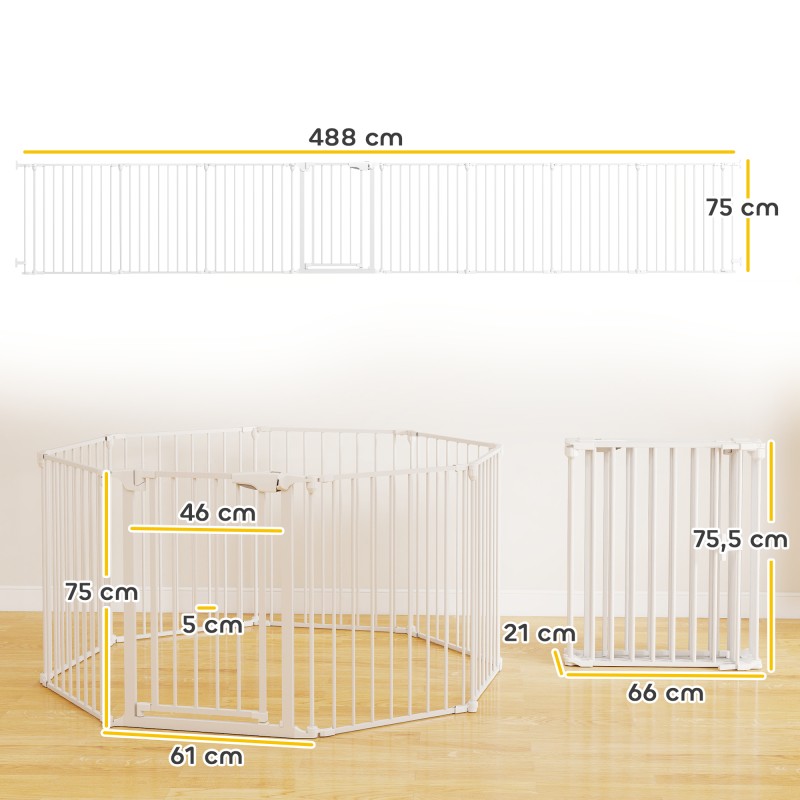 Lemmikkiportti koirille, 8-paneelinen taittuva turvaportti, teräs ja muovi, 75 cm, valkoinen