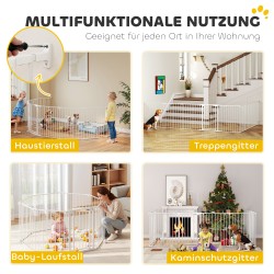 Lemmikkiportti koirille, 8-paneelinen taittuva turvaportti, teräs ja muovi, 75 cm, valkoinen