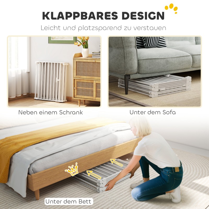 Lemmikkiportti koirille, 8-paneelinen taittuva turvaportti, teräs ja muovi, 75 cm, valkoinen