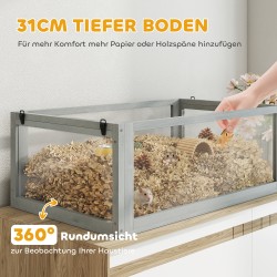 Hamsterihäkki pieneläimille puu 3 tasoa syvä pohja 80x50x76 cm vaaleanharmaa