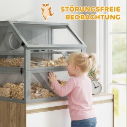 Hamsterihäkki pieneläimille puu 3 tasoa syvä pohja 80x50x76 cm vaaleanharmaa